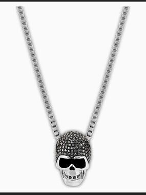 Swarovski Sterling Silver Skull Pendant Necklace with Black Crystal Skull